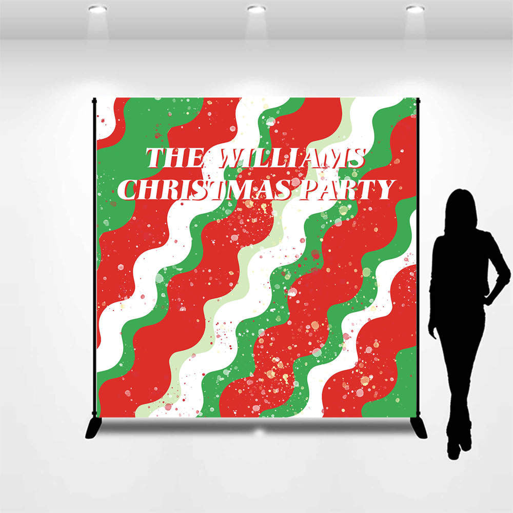 Aperturee - Custom Name Red Green Wave Stripe Christmas Backdrop