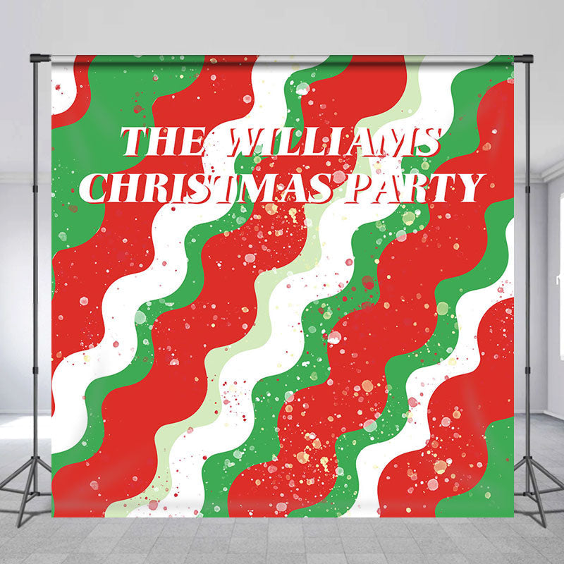 Aperturee - Custom Name Red Green Wave Stripe Christmas Backdrop