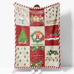 Aperturee - Custom Name Red Plaid Family Merry Christmas Blanket