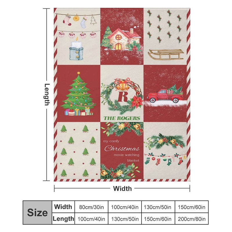 Aperturee - Custom Name Red Plaid Family Merry Christmas Blanket