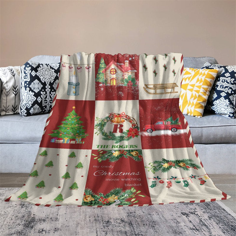 Aperturee - Custom Name Red Plaid Family Merry Christmas Blanket