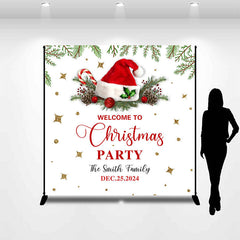 Aperturee - Custom Name Red Xmas Hat Party Christmas Backdrop