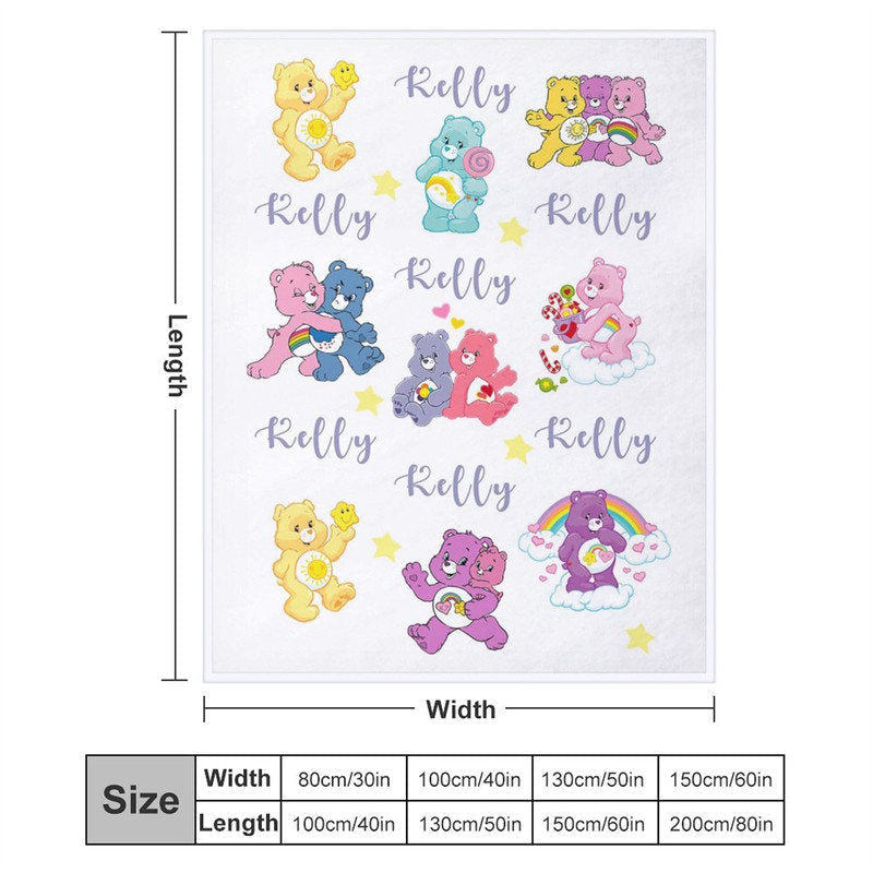 Aperturee - Custom Name Repeat Cute Bear Pattern White Blanket