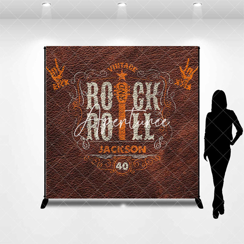 Aperturee - Custom Name Retro Leather Rock Roll Birthday Backdrop