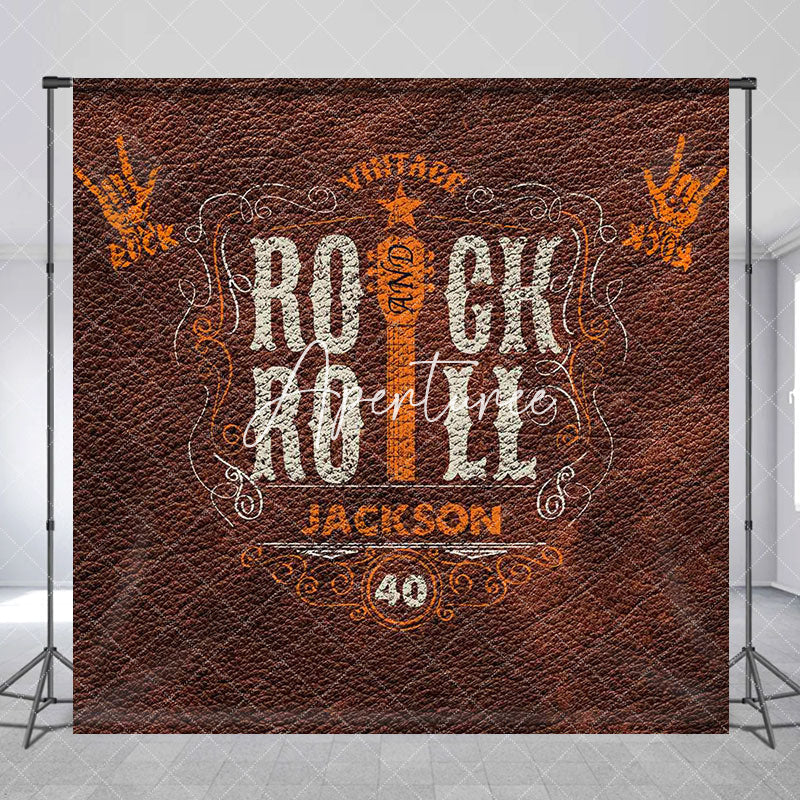 Aperturee - Custom Name Retro Leather Rock Roll Birthday Backdrop