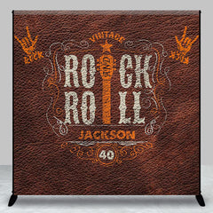 Aperturee - Custom Name Retro Leather Rock Roll Birthday Backdrop