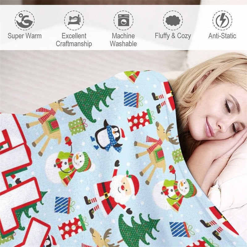 Aperturee - Custom Name Santa Snowman Animals Christmas Blanket