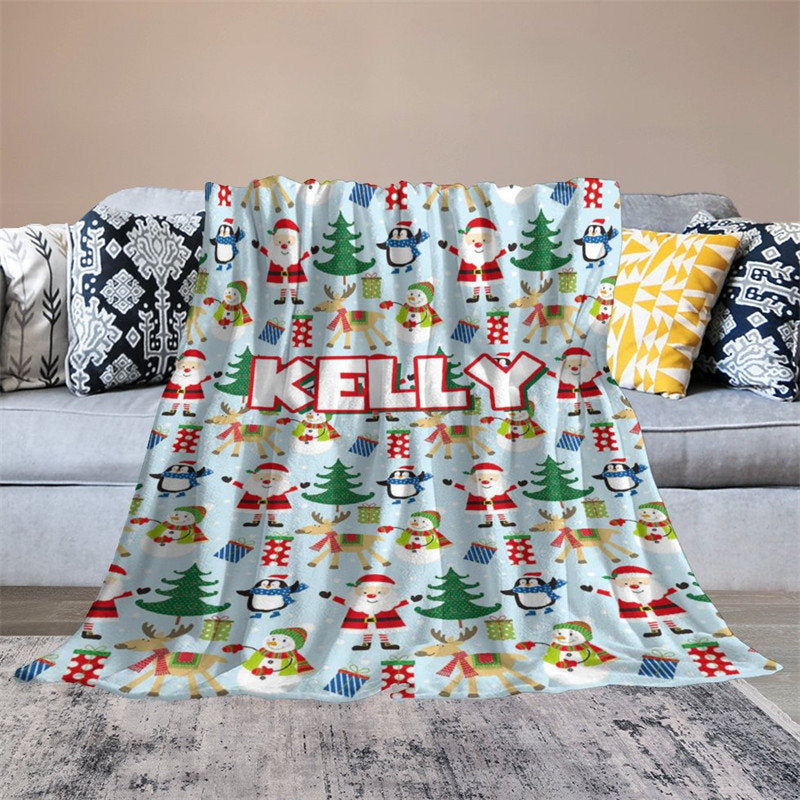 Aperturee - Custom Name Santa Snowman Animals Christmas Blanket