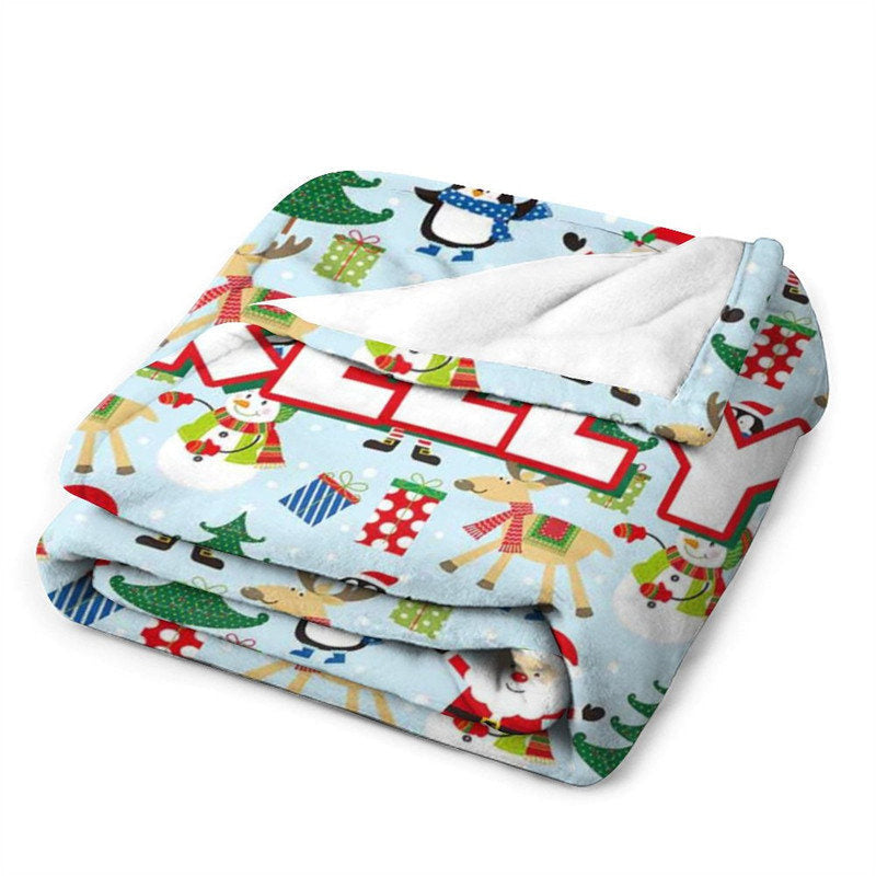 Aperturee - Custom Name Santa Snowman Animals Christmas Blanket