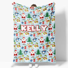 Aperturee - Custom Name Santa Snowman Animals Christmas Blanket