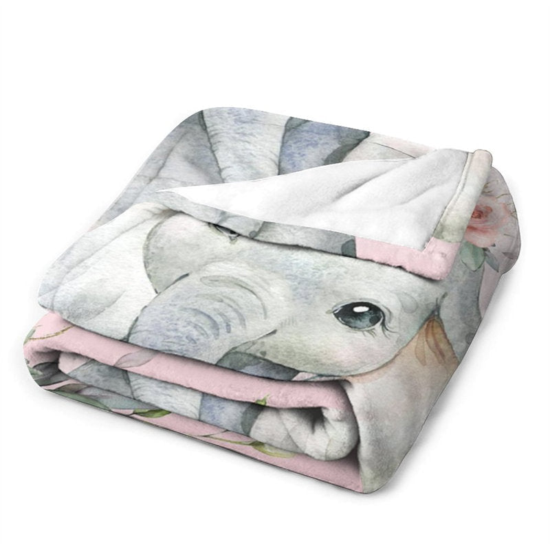 Lofaris Custom Name Simple Cute Elephant Pink Floral Blanket