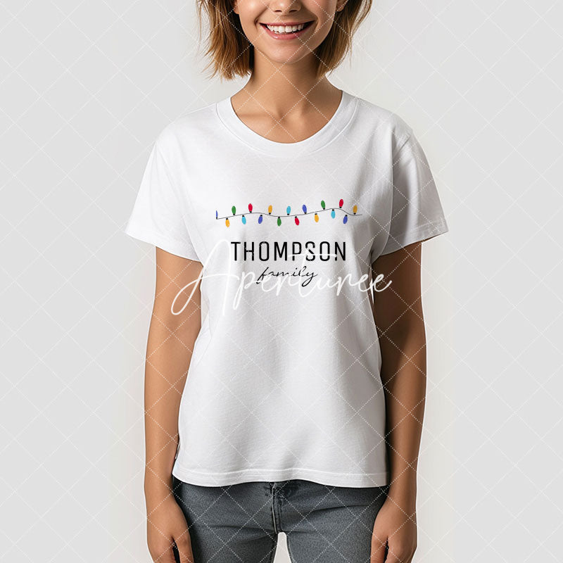 Aperturee - Custom Name Simple Lights Family Reunion T-Shirt