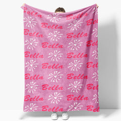 Aperturee - Custom Name Sparkle Pattern Repeat Pink Blanket