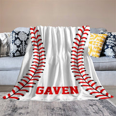 Aperturee - Custom Name Sports White Baseball Soft Blanket