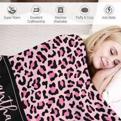 Aperturee - Custom Name Stylish Pink Leopard Pattern Blanket