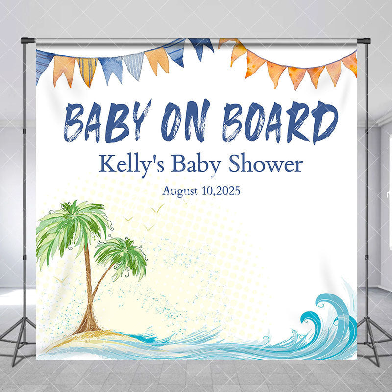 Aperturee - Custom Name Summer Beach Tree Baby On Board Backdrop