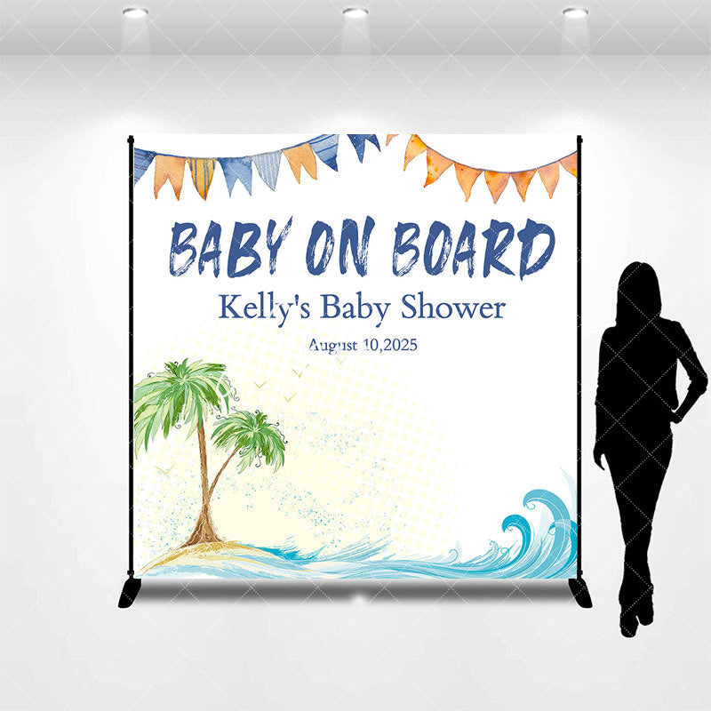 Aperturee - Custom Name Summer Beach Tree Baby On Board Backdrop