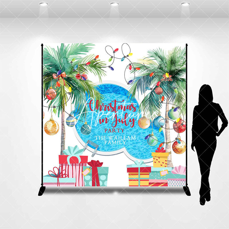 Aperturee - Custom Name Swimming Pool Christmas In July Backdrop