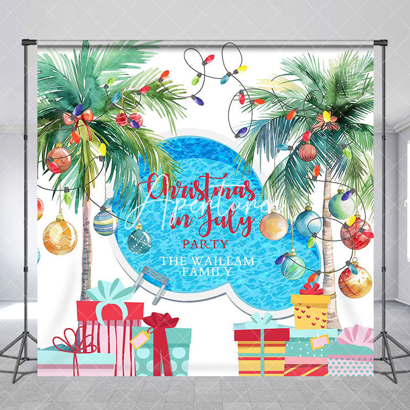 Aperturee - Custom Name Swimming Pool Christmas In July Backdrop