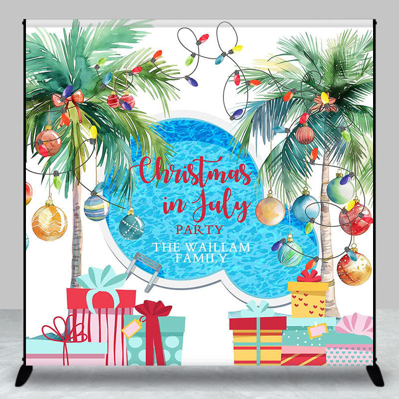 Aperturee - Custom Name Swimming Pool Christmas In July Backdrop