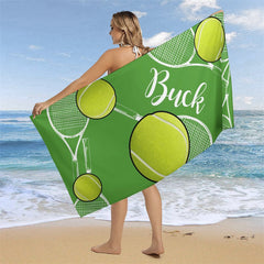 Aperturee - Custom Name Tennis Green Sport Beach Towel for Boy