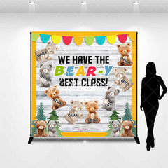 Aperturee - Custom Name Tree Bear Wooden Back To School Backdrop