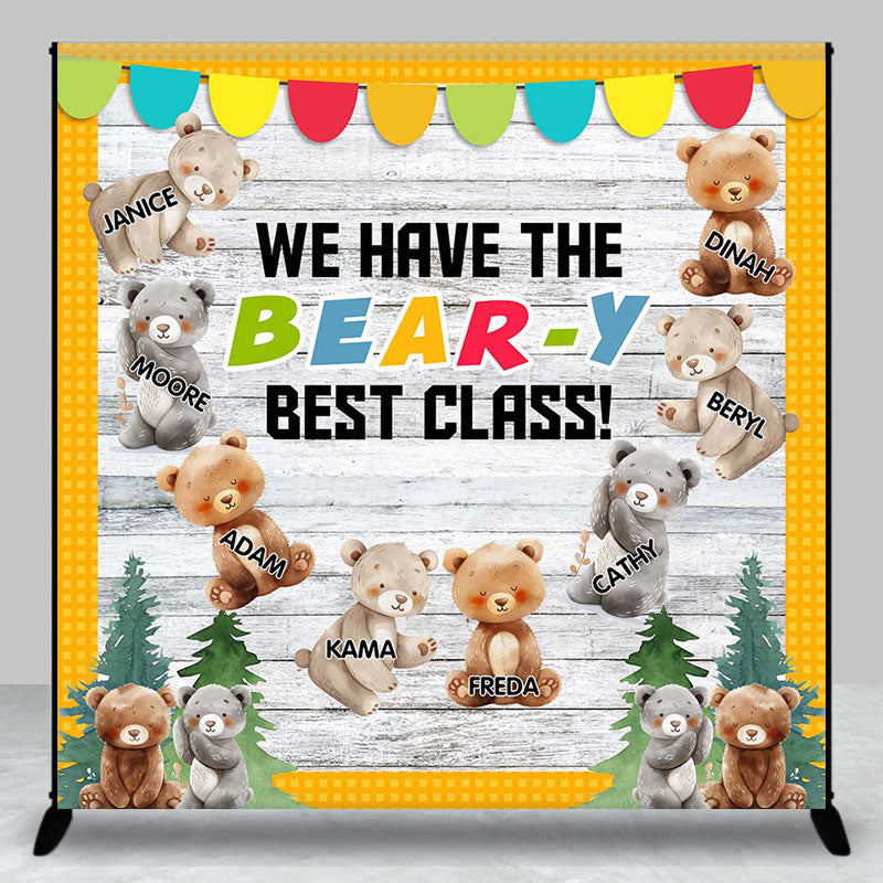 Aperturee - Custom Name Tree Bear Wooden Back To School Backdrop