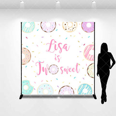 Aperturee - Custom Name Two Sweet Donuts Candy Birthday Backdrop