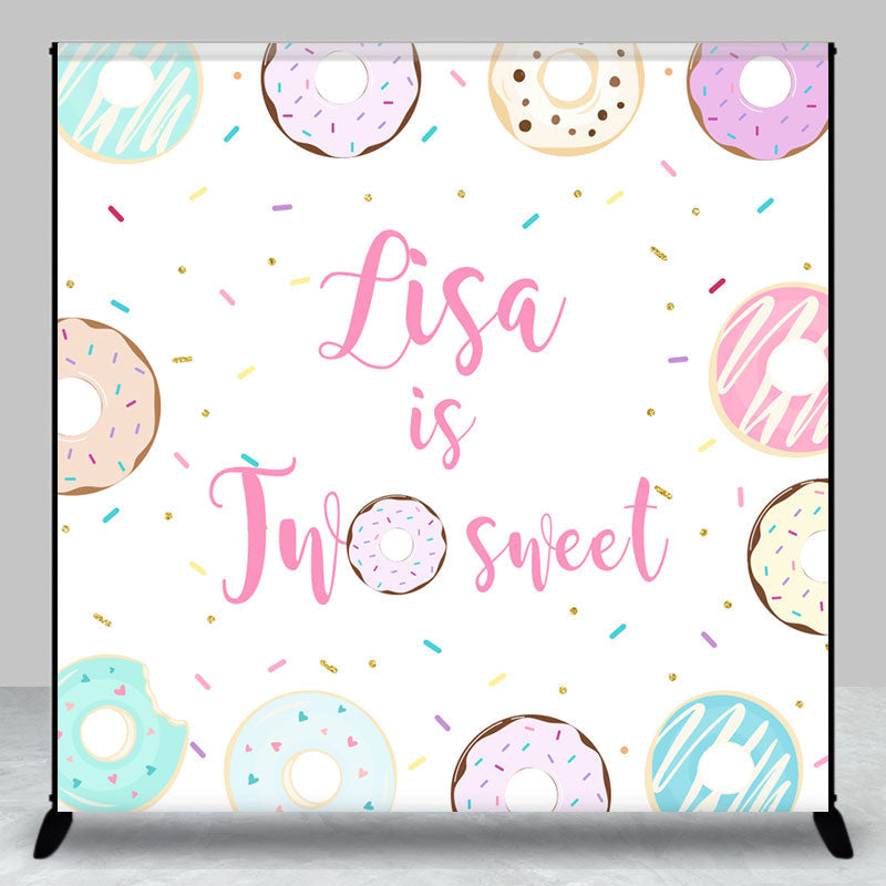 Aperturee - Custom Name Two Sweet Donuts Candy Birthday Backdrop