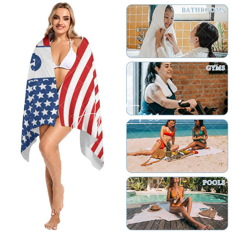 Aperturee - Custom Name Usa Flag Beach Towel For Holiday Gifts