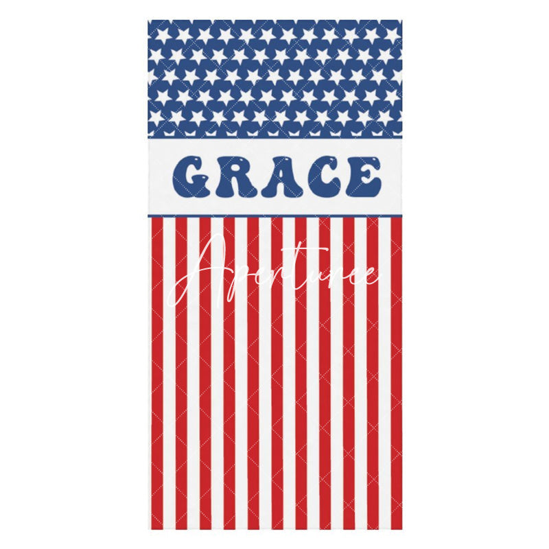 Aperturee - Custom Name Usa Flag Beach Towel For Holiday Gifts