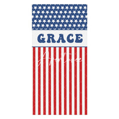 Aperturee - Custom Name Usa Flag Beach Towel For Holiday Gifts