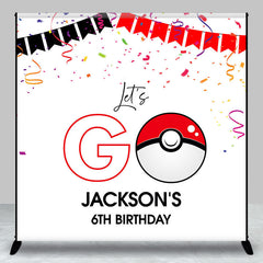 Aperturee - Custom Name White Lets Go Ribbons Birthday Backdrop