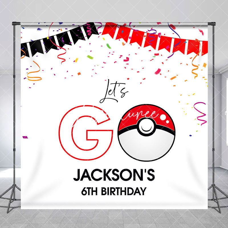 Aperturee - Custom Name White Lets Go Ribbons Birthday Backdrop