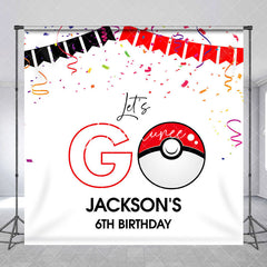 Aperturee - Custom Name White Lets Go Ribbons Birthday Backdrop