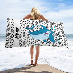 Aperturee - Custom Name White Wave Shark Boy Beach Towel