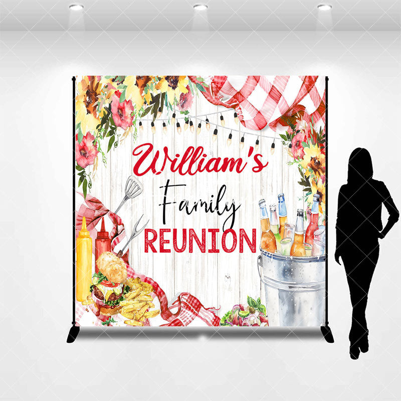 Aperturee - Custom Name Wooden Floral Family Reunion Backdrop