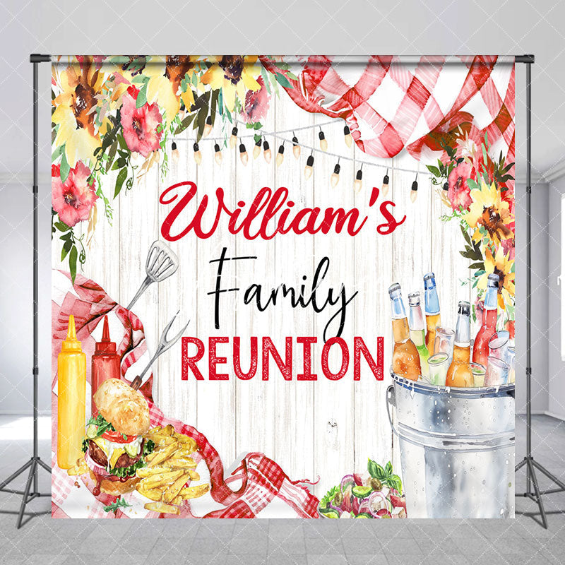 Aperturee - Custom Name Wooden Floral Family Reunion Backdrop