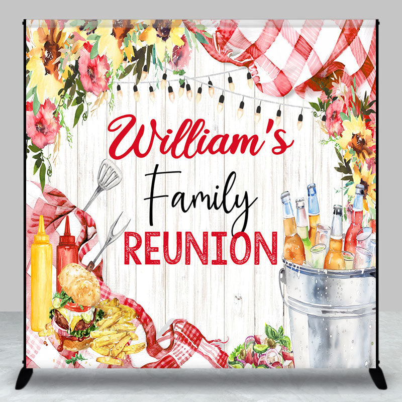 Aperturee - Custom Name Wooden Floral Family Reunion Backdrop