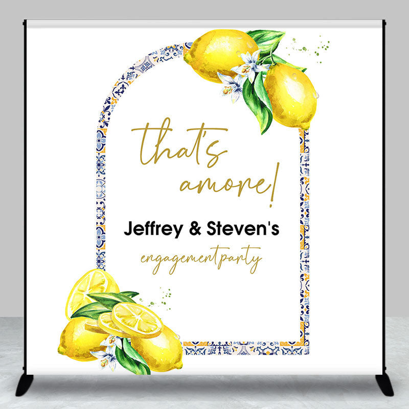 Aperturee - Custom Name Yellow Lemon Engagement Party Backdrop