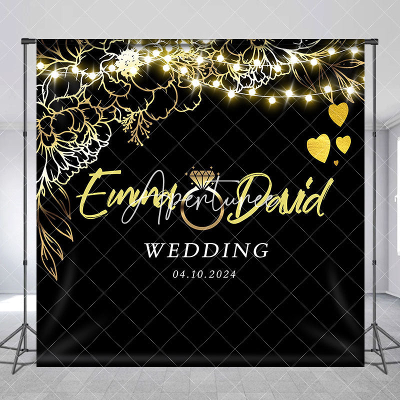 Aperturee - Custom Names Newlyweds Diamond Ring Wedding Backdrop