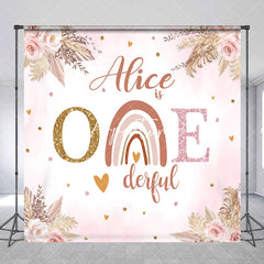 Aperturee - Custom Onederful Pink Flowers Boho Rainbow Backdrop