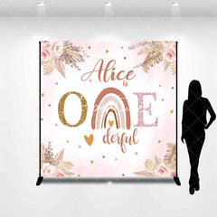 Aperturee - Custom Onederful Pink Flowers Boho Rainbow Backdrop