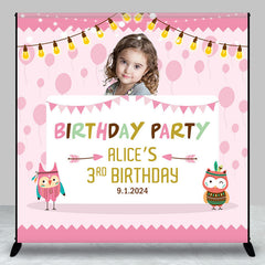 Aperturee - Custom Owl Pink Theme Birthday Backdrop For Girls