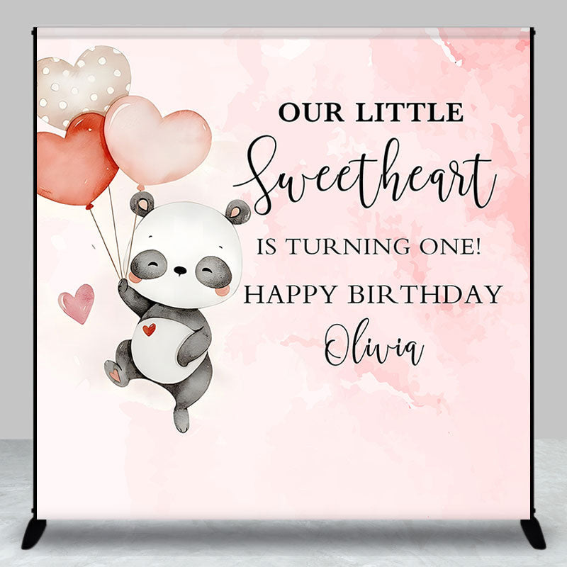 Aperturee - Custom Panda Balloon Pink Girl 1st Birthday Backdrop