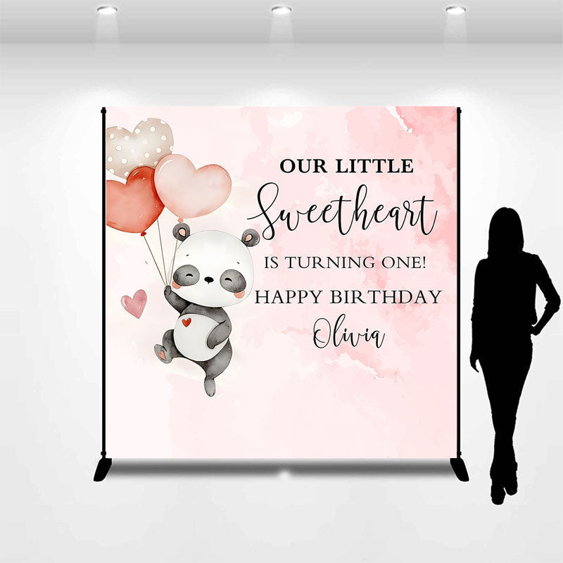 Aperturee - Custom Panda Balloon Pink Girl 1st Birthday Backdrop