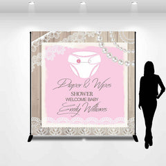 Aperturee - Custom Pearls Wood Pink Diaper Wipes Shower Backdrop