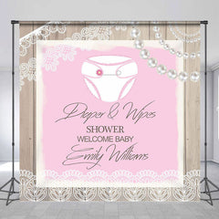 Aperturee - Custom Pearls Wood Pink Diaper Wipes Shower Backdrop