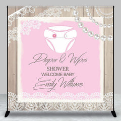 Aperturee - Custom Pearls Wood Pink Diaper Wipes Shower Backdrop