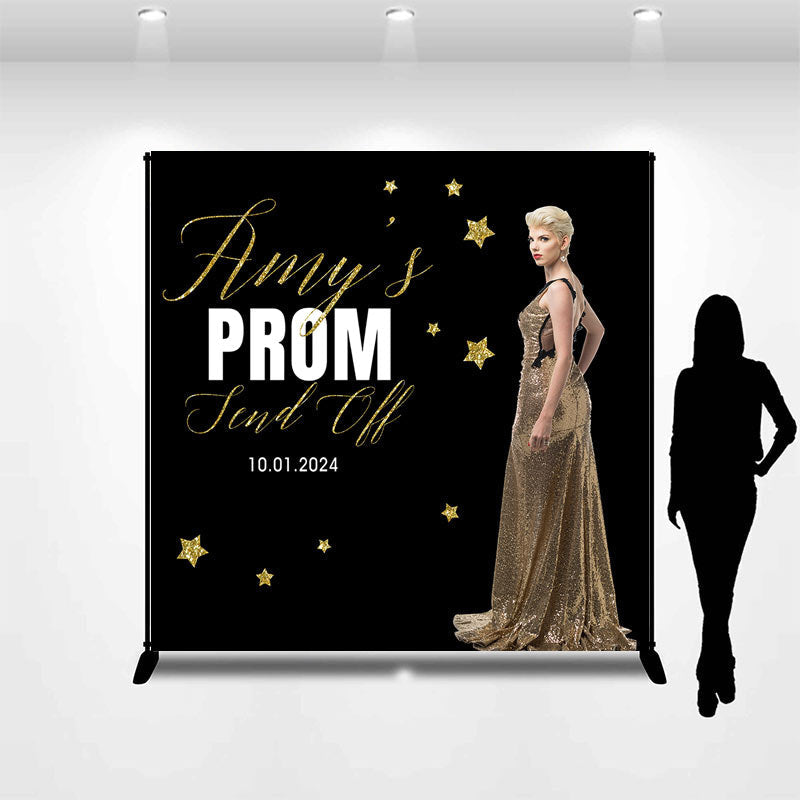 Aperturee - Custom Photo Black Gold Prom Send Off Party Backdrop